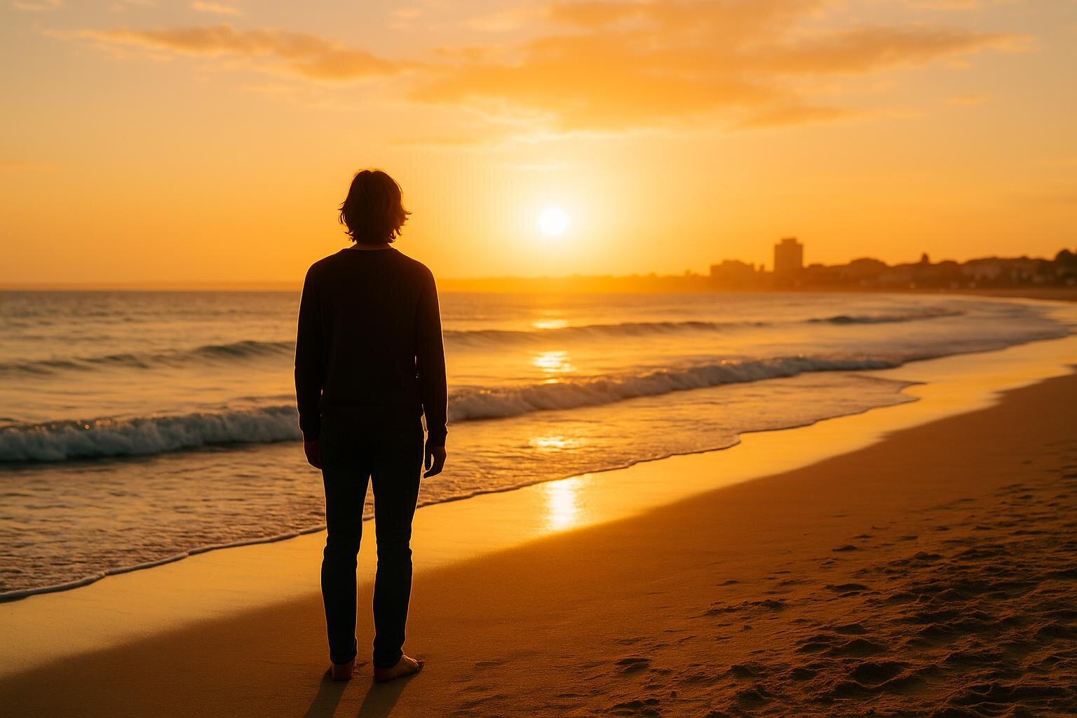 Person on Port Elizabeth beach at golden hour - mental health resources and hope for Eastern Cape residents